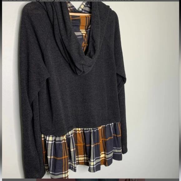 Perfect Peach 90s Grunge Style Hoodie w/ Flannel Peplum- NWOT - Picture 5 of 10